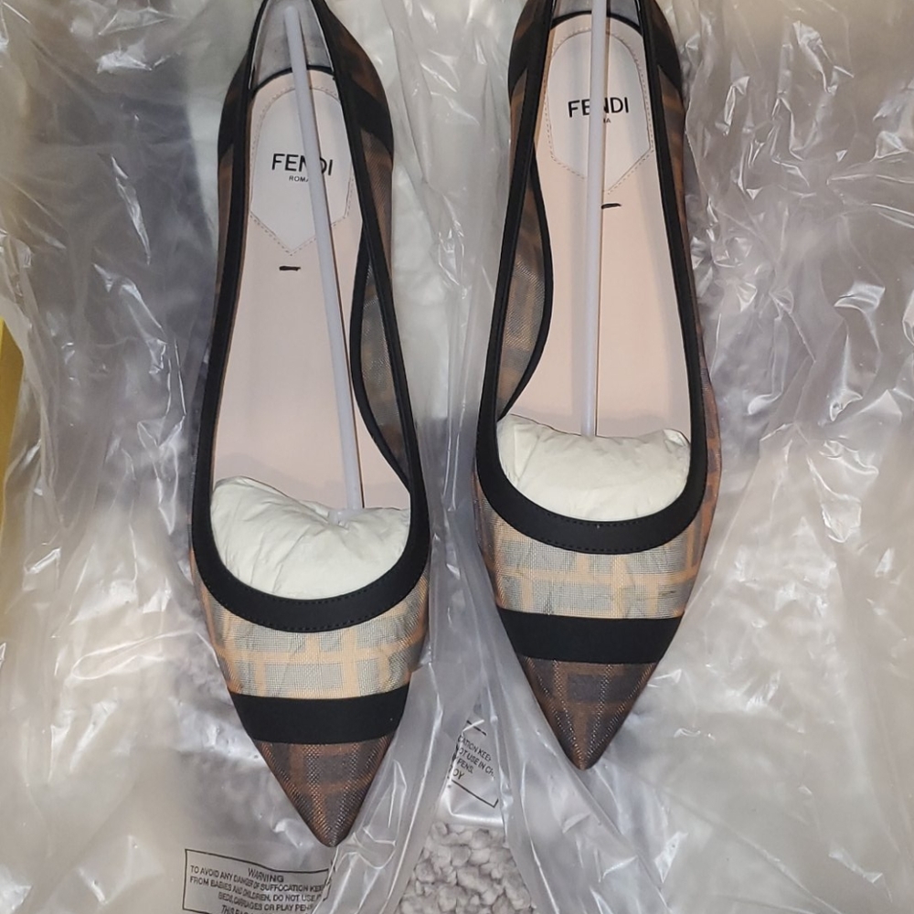 Fendi FF Mesh Ballerina Flat Brown 38.5